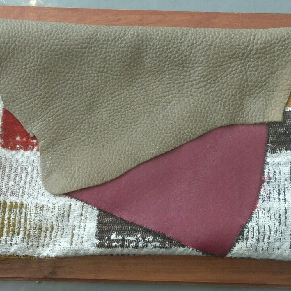 Mixed fabric and leather large clutch